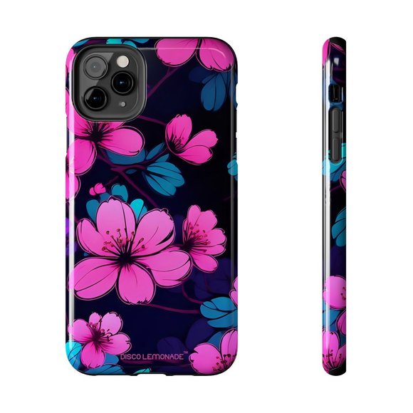 IPhone, DISCO LEMONADE Neon, Cherry Blossom, Sakura, Hot Pink,Tough Phone Case, - Picture 10 of 10